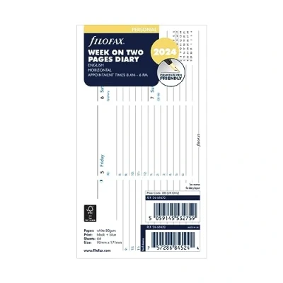 Afbeelding van Filofax Weekplanner 2024, horizontaal, persoonlijk, op twee pagina&#039;s met afspraak