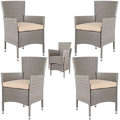 Afbeelding van Casaria Polyrattan Tuinstoelen 4 Stuks Stapelbaar &amp; Kussens Beige