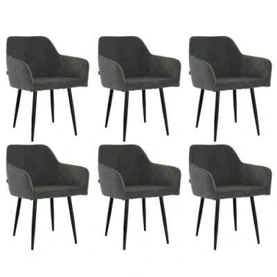 Afbeelding van Lina® Tony Eetkamerstoel Zwart Set van 6 Ribstof