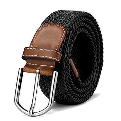 Afbeelding van Riem van rekbare stof, gevlochten, elastisch, voor dames en heren, lengte 100 cm tot 120 cm, zwart.