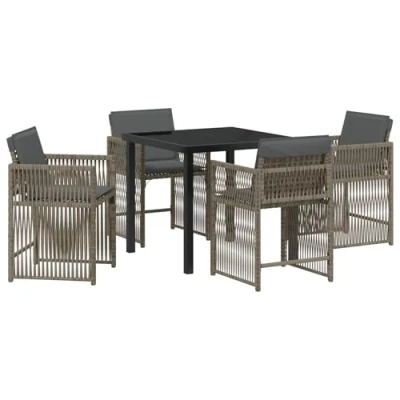 Afbeelding van vidaXL 5 delige tuindining set met kussens grijze poly rattan