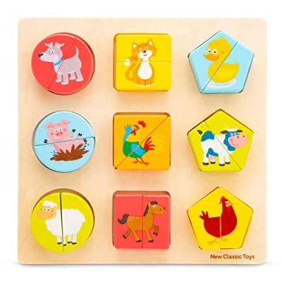 Afbeelding van New Classic Toys Houten Geometrische Vormenpuzzel Dieren