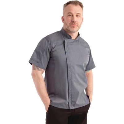 Afbeelding van Chef Works Urban Springfield unisex koksbuis met rits korte mouw inktblauw XS, Borstomvang: 81 86cm