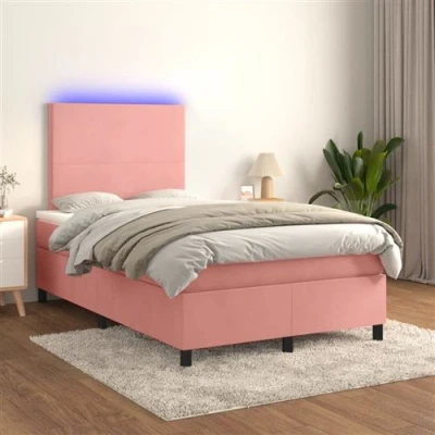 Afbeelding van vidaXL Boxspring met matras en LED fluweel roze 120x200 cm