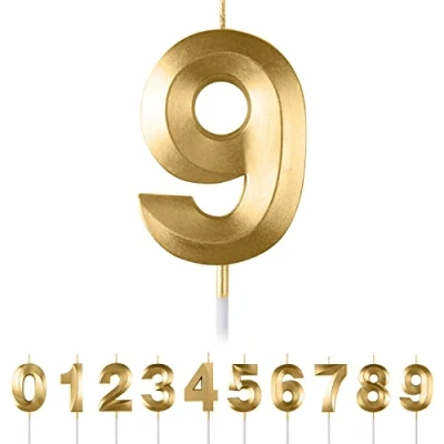 Afbeelding van 9 gouden cijfers verjaardagskaarsen