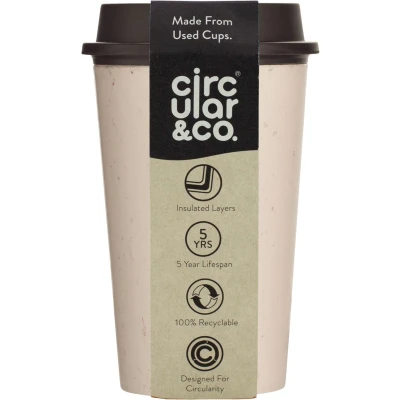 Afbeelding van NOW Cup Biaretto herbruikbare koffiebeker met deksel crème/zwart 340ml