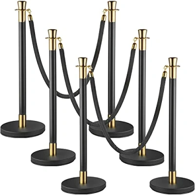 Image de VEVOR Poteau de Guidage 6PCs, Barrière Balisage pour Contrôle Foules avec Corde en Velours Noir 1,5 m, Délimitation Séparation File d&#039;Attente Public École Théâtre Hôtel Exposition