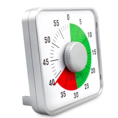 Afbeelding van FISHTEC ® Gigantische mechanische vierkante timer, 60 minuten, 2 kleurzones, grote cijfers, op voet of magnetisch, keuken, klaslokaal, tijdmanagement voor kinderen, examen, 19 x 5 cm