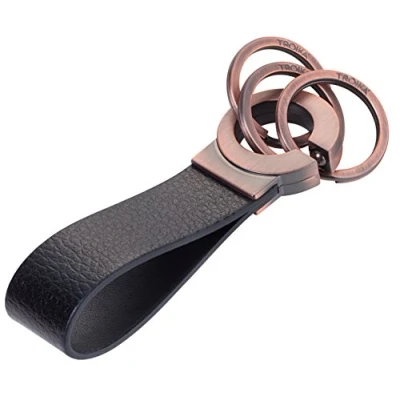 Afbeelding van TROIKA Key Click KR8 02/RG sleutelhanger met praktische kliksluiting, 3 sleutelringen, leer/kunstleer, metaal, zwart, roségoud, praktisch, sleutelhanger, zwart., sleutelhangers