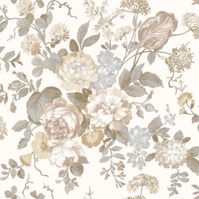 Afbeelding van Behang Blooming Garden 6 Big Flowers beige en blauw