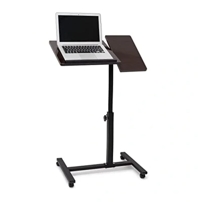 Afbeelding van Relaxdays Laptoptafel in hoogte verstelbaar, laptopstandaard hout, met wielen, draaibaar, H x B D: 95 60 40,5 cm, zwart