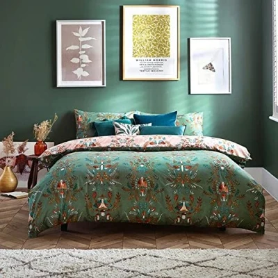 Afbeelding van furn. Dekbedovertrekset van hout, Luna, polykatoen, varen, tweepersoonsbed