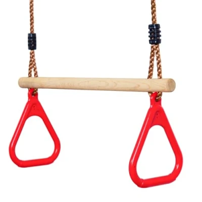 Afbeelding van Leogreen Trapezium van hout, ringen en gymnastiekstang voor kinderen, spelletjes tuin, buiten, binnen, rood