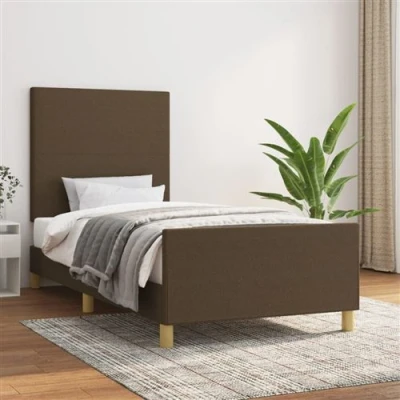 Afbeelding van vidaXL Bedframe met hoofdbord stof donkerbruin 90x190 cm