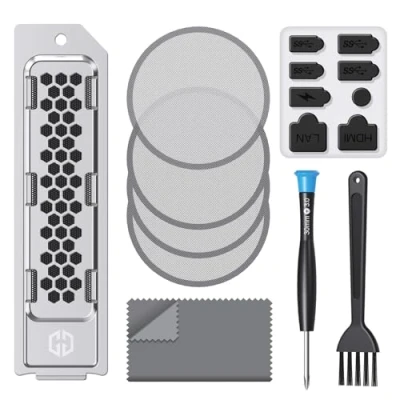 Afbeelding van GRAUGEAR Kit de filtres à poussière haute qualité pour PS5 Slim &amp; Pro Comprend un capuchon anti SSD M.2, des couvercles en silicone et brosses nettoyage, améliore la