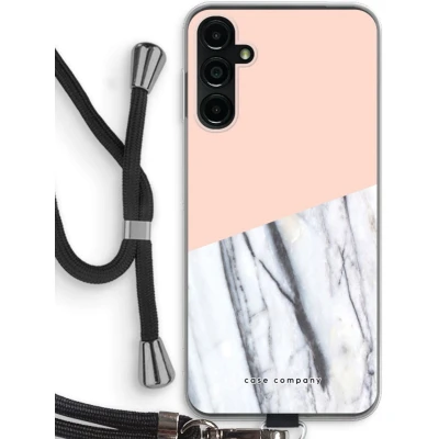 Afbeelding van Case Company® hoesje met Koord geschikt voor Samsung Galaxy A14 A touch of peach Telefoonhoesje Zwart Bescherming aan alle Kanten en Over de Schermrand