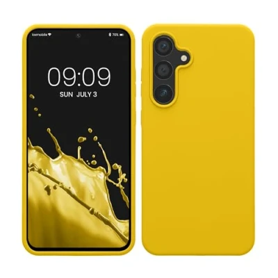 Afbeelding van kwmobile telefoonhoesje geschikt voor Samsung Galaxy S24 FE Hoesje met siliconen coating Smartphone case in stralend geel