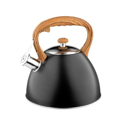Afbeelding van Florina Frank fluitketel RVS mat zwart / bruin 2.5 Liter waterketel geschikt voor alle warmtebronnen ook inductie soft touch handvat