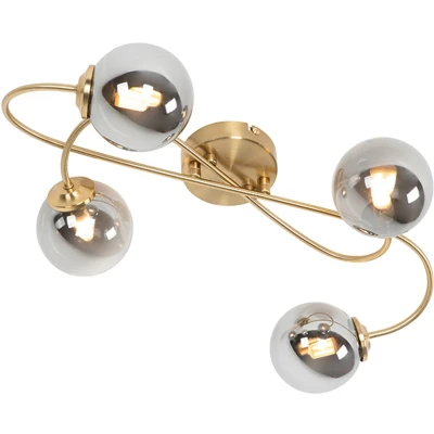 Afbeelding van QAZQA Moderne plafondlamp goud 4 lichts met smoke glas Athens