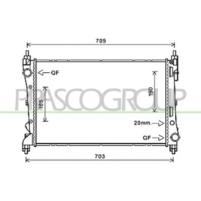 Afbeelding van PRASCO FT910R004 Radiateur Aluminium 620 388 16 met snelkoppelingen Koelribben gesoldeerd FIAT: Doblo II Box Body / Estate, Platform/Chassis
