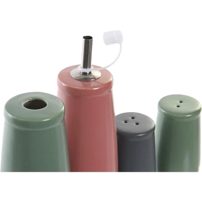 Afbeelding van Specerijenset DKD Home Decor 19 x 16 22,5 cm Natuurlijk Roze Rubberwood Wit Groen Keramiek