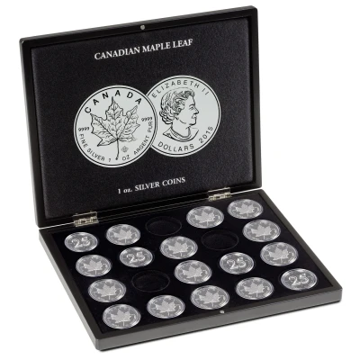 Afbeelding van Leuchtturm Leuchtturm, Presentatie cassette, Volterra Uno voor Munten Maple Leaf, 1 oz Silver in capsules (20 st.) Zwart afm: 305x245x30 mm. per