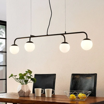 Afbeelding van Lucande hanglamp 4lichts Glas, ijzer G9 wit, zwart
