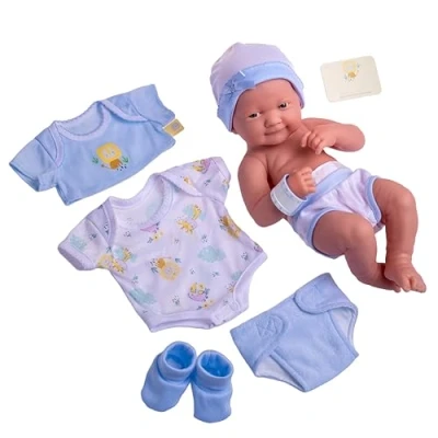 Afbeelding van JC TOYS 2 jaar oude pasgeboren pop La Newborn baby 38 cm zacht vinyl met kleding en 8 accessoires, blauw, ontworpen in Spanje door Berenguer