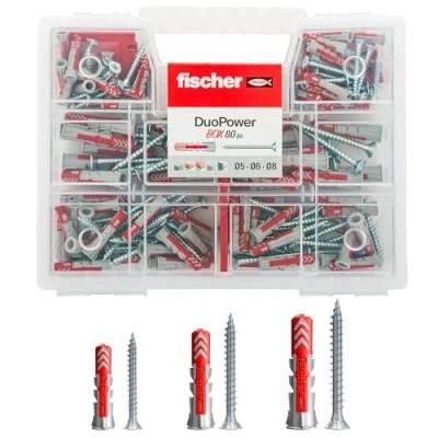 Image de fischer Assortiment de 80 Chevilles DuoPower Tous matériaux avec vis/Mallette Contenant 25 vis + 40 6x30 15