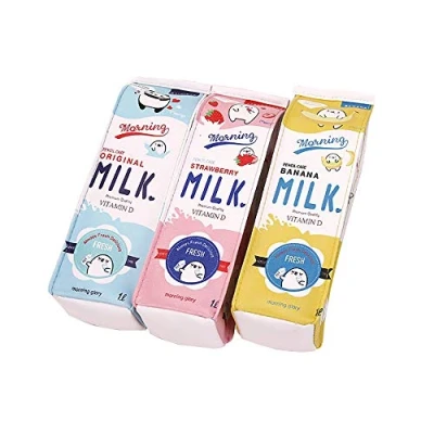 Afbeelding van Creatieve PU melk karton rits etui voor kantoor school benodigdheden willekeurige kleur 1 stuk