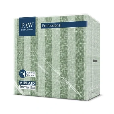 Image de PAW Decor Collection Serviettes en Papier Airlaid 40 x cm 50 Pièces HoReCa. Décoration de Table La Texture du Tissu, une Grande pour Toute Couleur: Linen Stripes green
