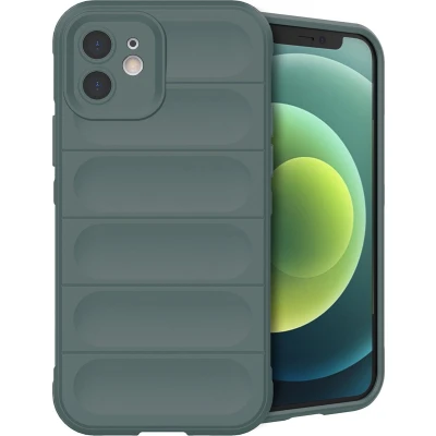 Afbeelding van iMoshion Hoesje Geschikt voor iPhone 12 Siliconen EasyGrip Backcover Donkergroen