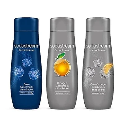 Afbeelding van SodaStream 3 x suikervrije colasiroop, sinaasappelsiroop, cola + sinaasappel zonder suiker, 440 ml siroop voor maximaal 9 liter gebruiksklare drank