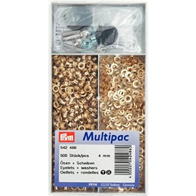 Afbeelding van Prym 1 oogjes en sluitringen van messing, 4,0 mm, goudkleurig, metaal