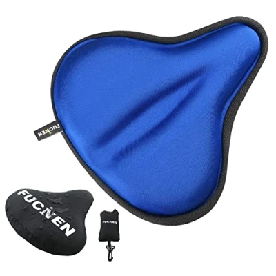 Afbeelding van FUCNEN Gewatteerde hometrainer zadelhoes, 27 x 25 cm, gel zadelhoes voor dames/heren, grote brede fietszadelhoes, comfortabel, blauw