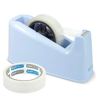 Afbeelding van Rapesco 1488 500 plakbanddispenser met 2 rollen plakband, pastelblauw