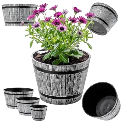 Afbeelding van Kadax Bloempot, plantenbak, rond, van kunststof, voor binnen en buiten, huis, tuin, balkon, terras, weerbestendig, set 3: diameter 23 cm, 30 cm 40 lichtgrijs