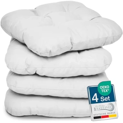 Afbeelding van Beautissu Lisa Set van 4 Zitkussen 40x40 cm Stoelkussens Eetkamer 8cm Vulling Wit