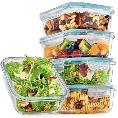 Afbeelding van Glazen potten met deksel, 1000 ml, set van 4 vershouddozen, stapelbaar en luchtdicht, BPA vrij, vaatwasmachinebestendig, geschikt voor vriezer magnetron