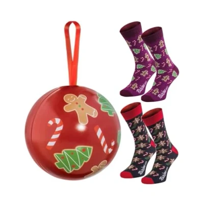 Afbeelding van Rainbow Socks Kerstsokken in bal voor hem en haar 2 paar, x rood