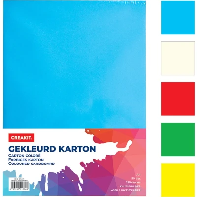 Afbeelding van Creakit Knutselpapier Gekleurd papier Tekenpapier voor kinderen A4 Karton 160 gram 50 Vellen Meerkleurig
