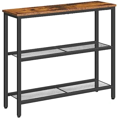 Afbeelding van HOOBRO Smalle console met 2 planken, banktafel, hal, entree, woonkamer, slaapkamer en kantoor, vintage bruin zwart EBF73XG01