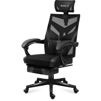 Afbeelding van huzaro Combat 5.0 Gamingstoel, bureaustoel, geventileerde stof, lendenkussen, voetsteun, versterkte constructie tot 140 kg, zwart