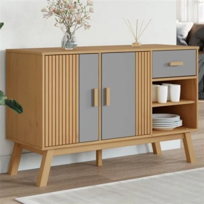 Afbeelding van Dressoir OLDEN 114x43x73,5 cm massief grenenhout grijs en bruin