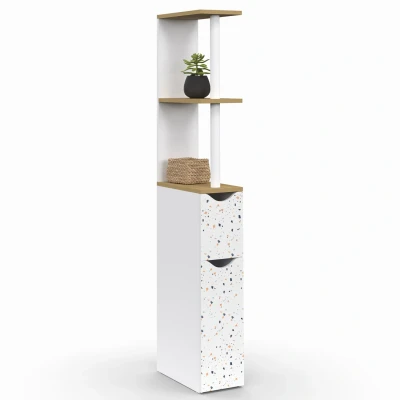 Image de Meuble WC étagère WILLY 2 portes motif terrazzo et hêtre