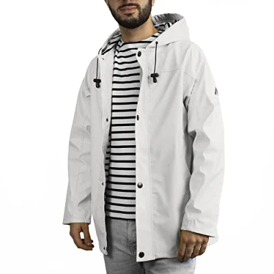 Afbeelding van Breizh Ocean ARMOR Jas met waterdichte waslaag, gestreepte binnenkant, uniseks, heren of dames, XS tot 4XL, Wit.