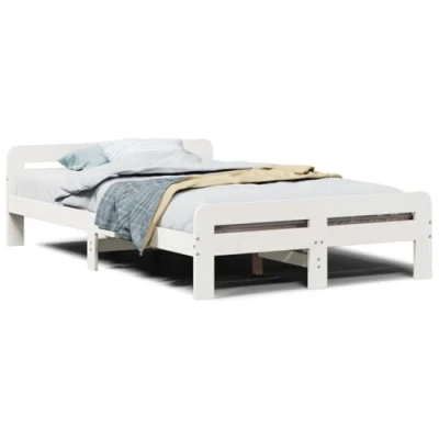 Afbeelding van vidaXL Bedframe zonder matras massief grenenhout wit 135x190 cm