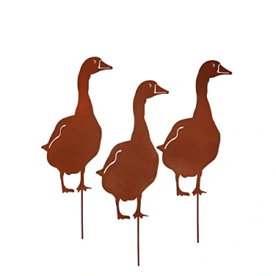 Afbeelding van UNUS® Gans tuinsteker set van 3, tuindecoratie in roestlook