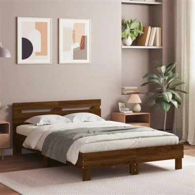 Afbeelding van vidaXL Bedframe met hoofdeinde en LED bruin eikenkleur 120x200 cm
