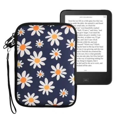Afbeelding van kwmobile Universele Cover voor eReader Neopreen hoesje Madeliefjes design blauw / wit geel 17 x 12 2 cm